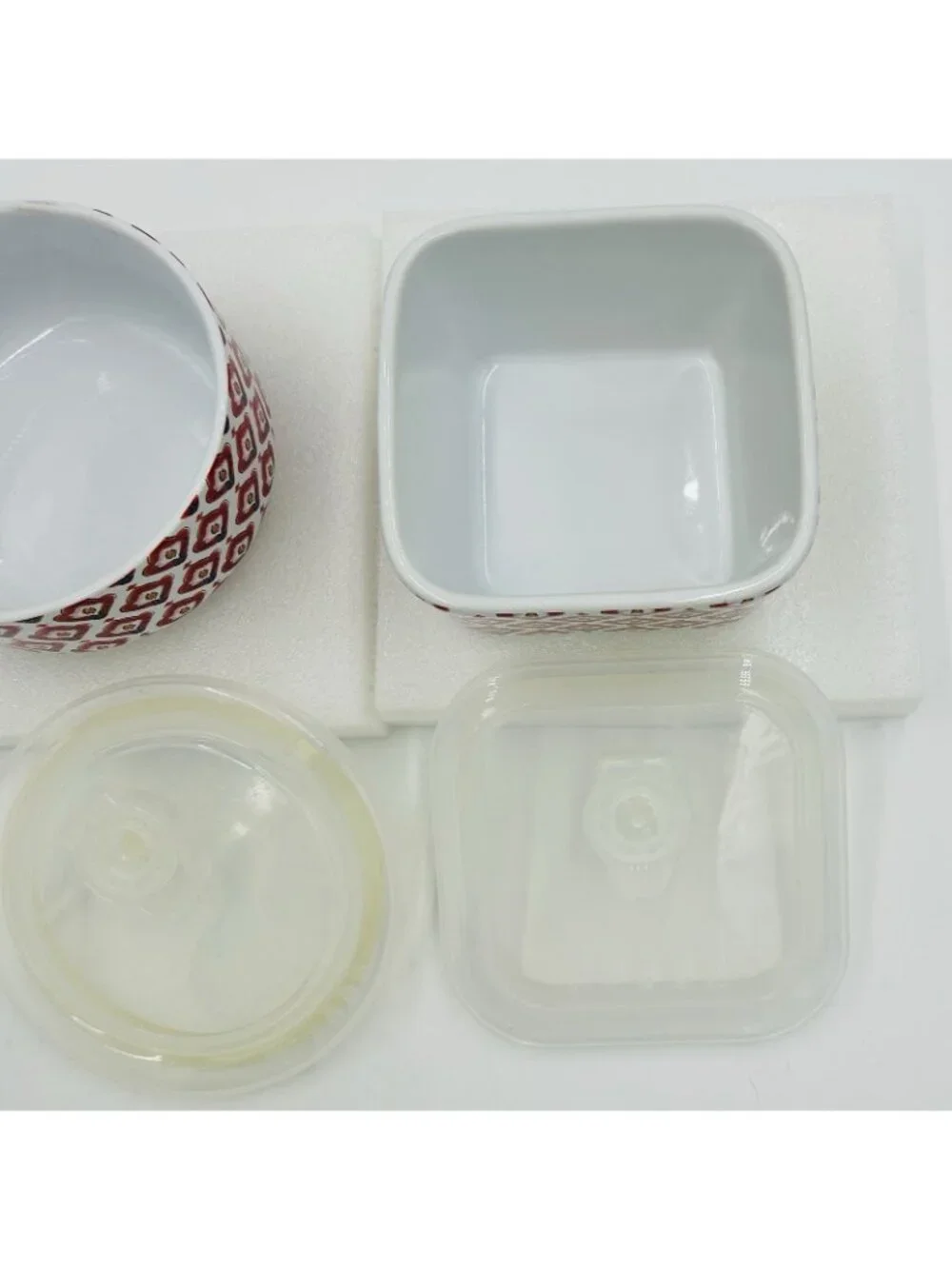 Set Of 2 Dash of That Lidded Stoneware Bowls Square Round Storage